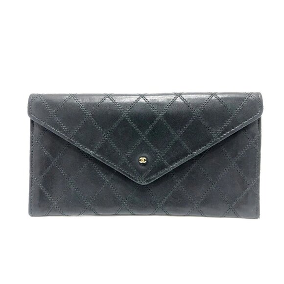 CHANEL Matelasse Wallet Long Wallet Accessories Flap Long Wallet Lambskin Black - Picture 1 of 14
